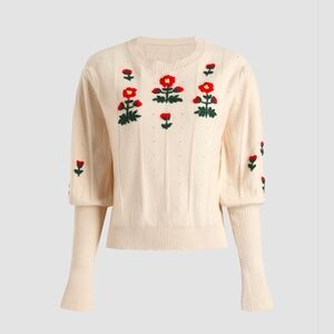 Cider Floral Pattern Embroidered Knit Long Sleeve SZ L